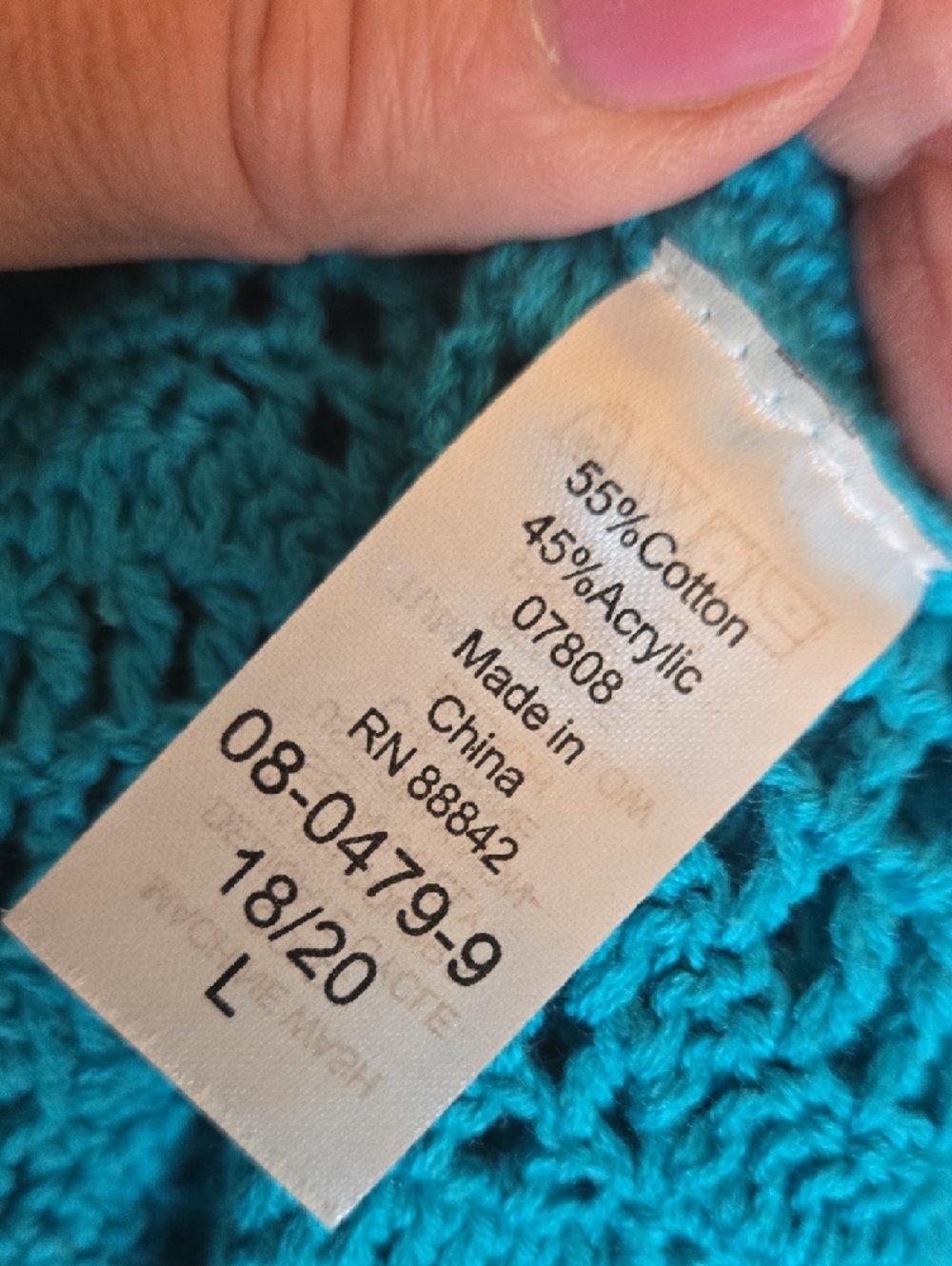 Turquoise Open-Knit Crochet V-Neck Cardigan Size 18/20 - Picture 5 of 5